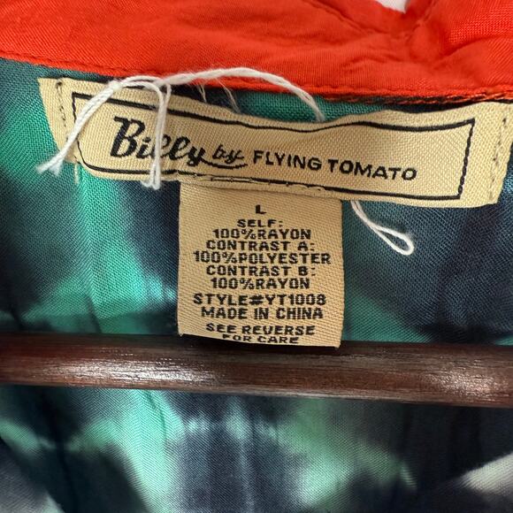 Billy By Flying Tomato Multi-Colored Sheer Blouse L Green Orange Tie Dye Boho - Picture 3 of 3